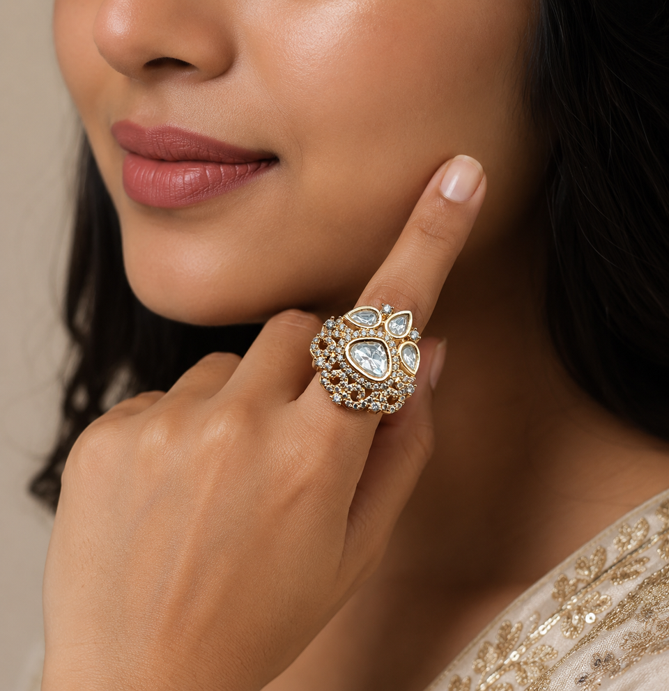 Kundan Moissanite Finger Ring