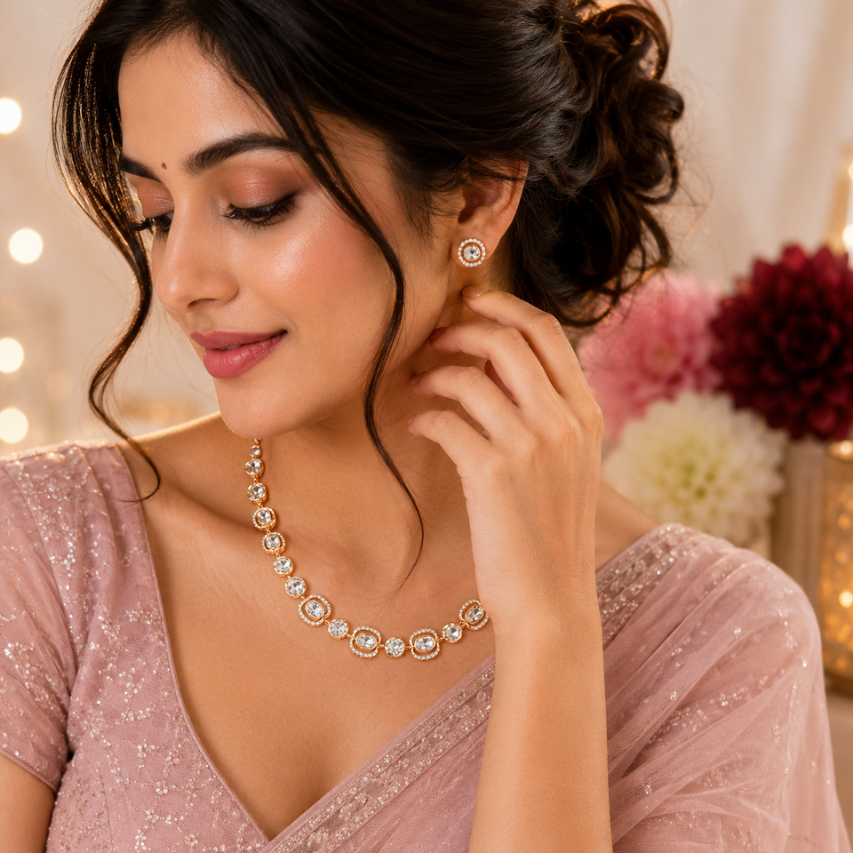 Kundan Moissanite Necklace Set