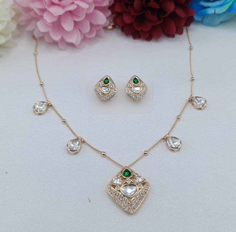 Celestia Geometric Crystal Layer Chain Set with Earrings | Gold Finish Pendant Necklace Set for Women | Shree Shani Jewels