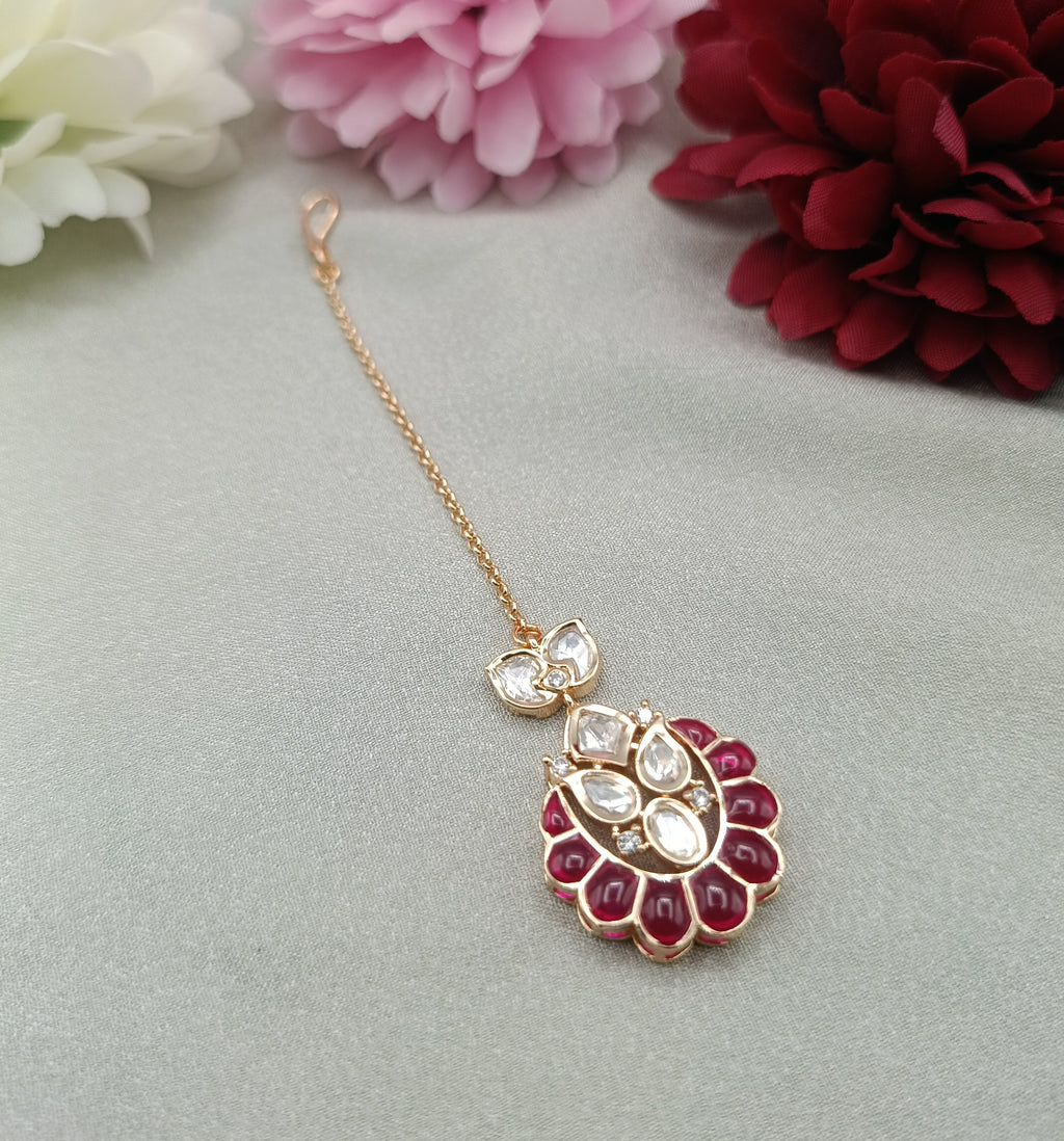 Gulnaar Ruby Floral Kundan Maang Tikka by Shree Shani Jewels