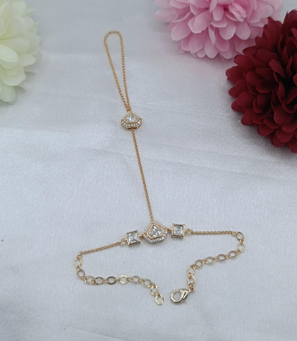 Aarohi Princess Cut Fancy Chain Kundan Moissanite Hathpan for Women | Adjustable Crystal Hand Jewellery | Shree Shani Jewels