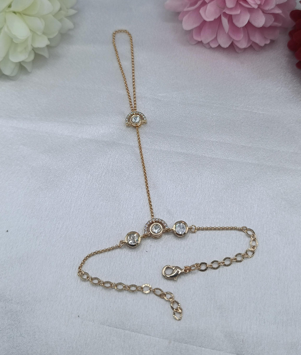 Anvika Halo Crystal Fancy Kundan Moissanite Chain Hathpan for Women | Adjustable Crystal Hand Jewellery | Shree Shani Jewels