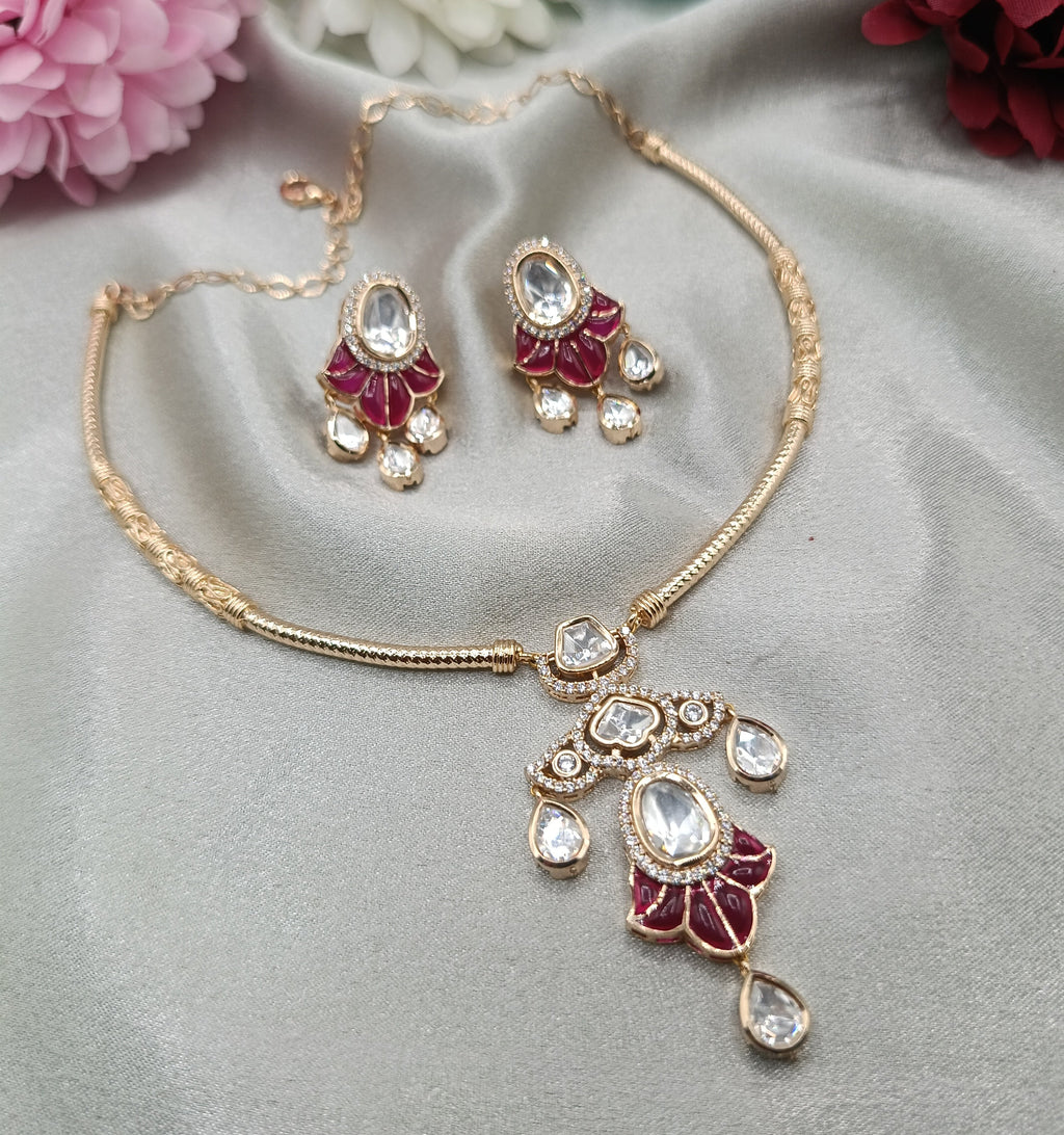 Royal Rajwadi Kundan Hasli Necklace with Earrings