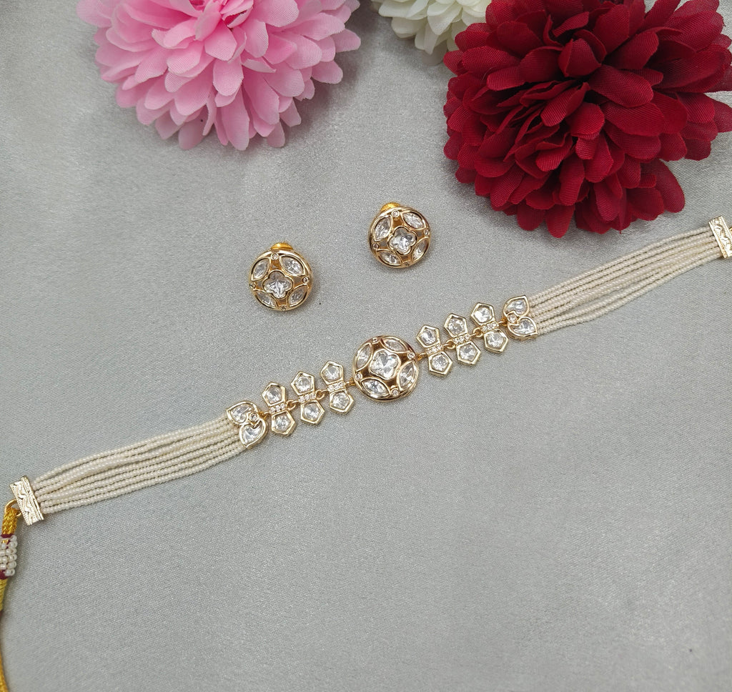 Ratnika Pearl Kundan Choker Necklace with Matching Earrings | Premium Bridal Choker Jewellery | Shree Shani Jewels