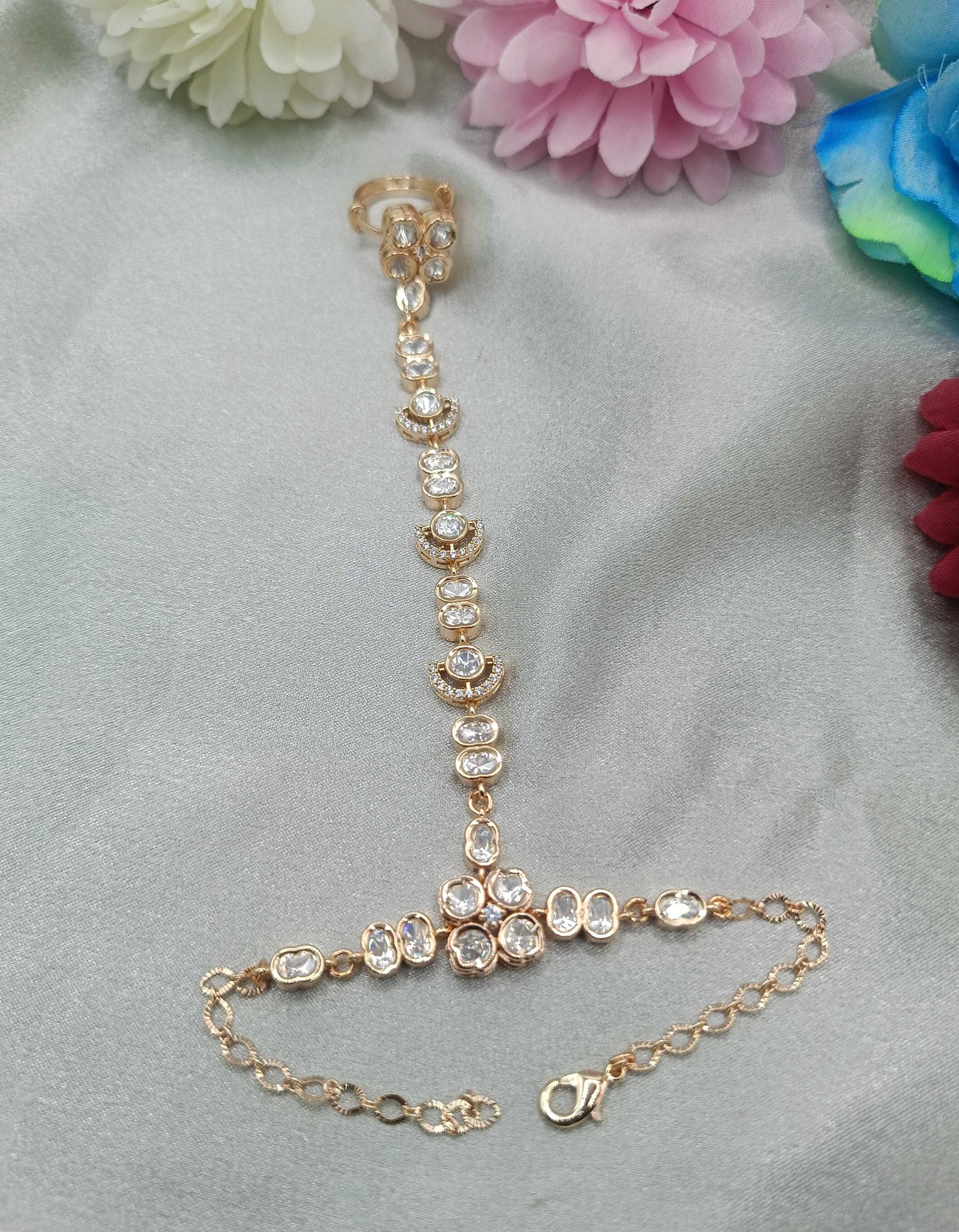 Aarohi Kundan Moissanite Hathpan for Women | Adjustable Bridal Hand Jewellery | Shree Shani Jewels
