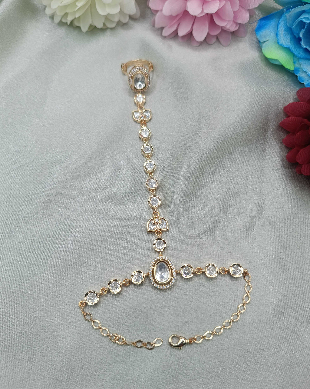 Anvika Crystal Kundan Moissanite Hathpan for Women | Adjustable Bridal Hand Jewellery | Shree Shani Jewels