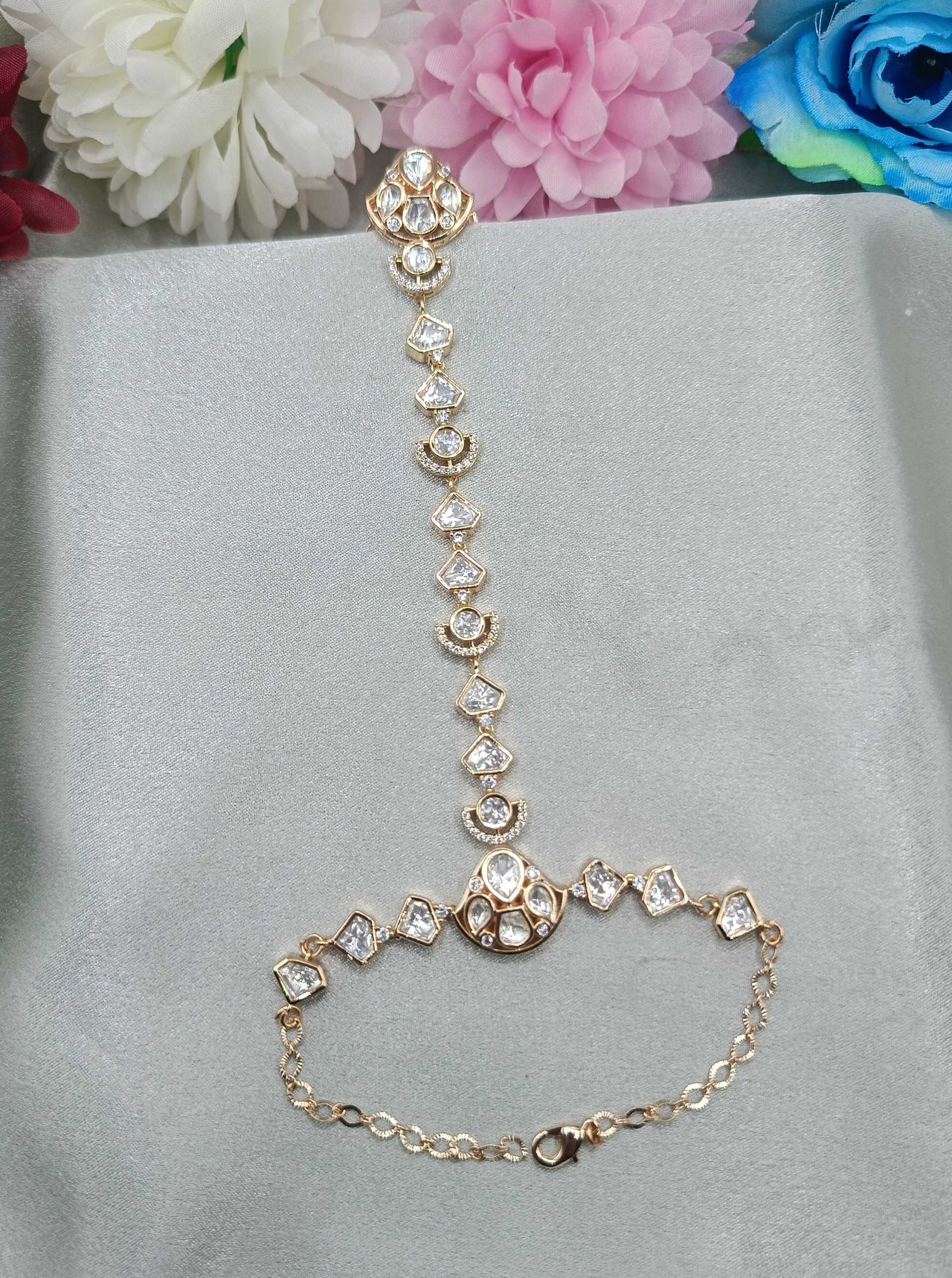 Chandrika Crescent Kundan Hathpan Moissanite for Women | Adjustable Bridal Hand Jewellery | Shree Shani Jewels