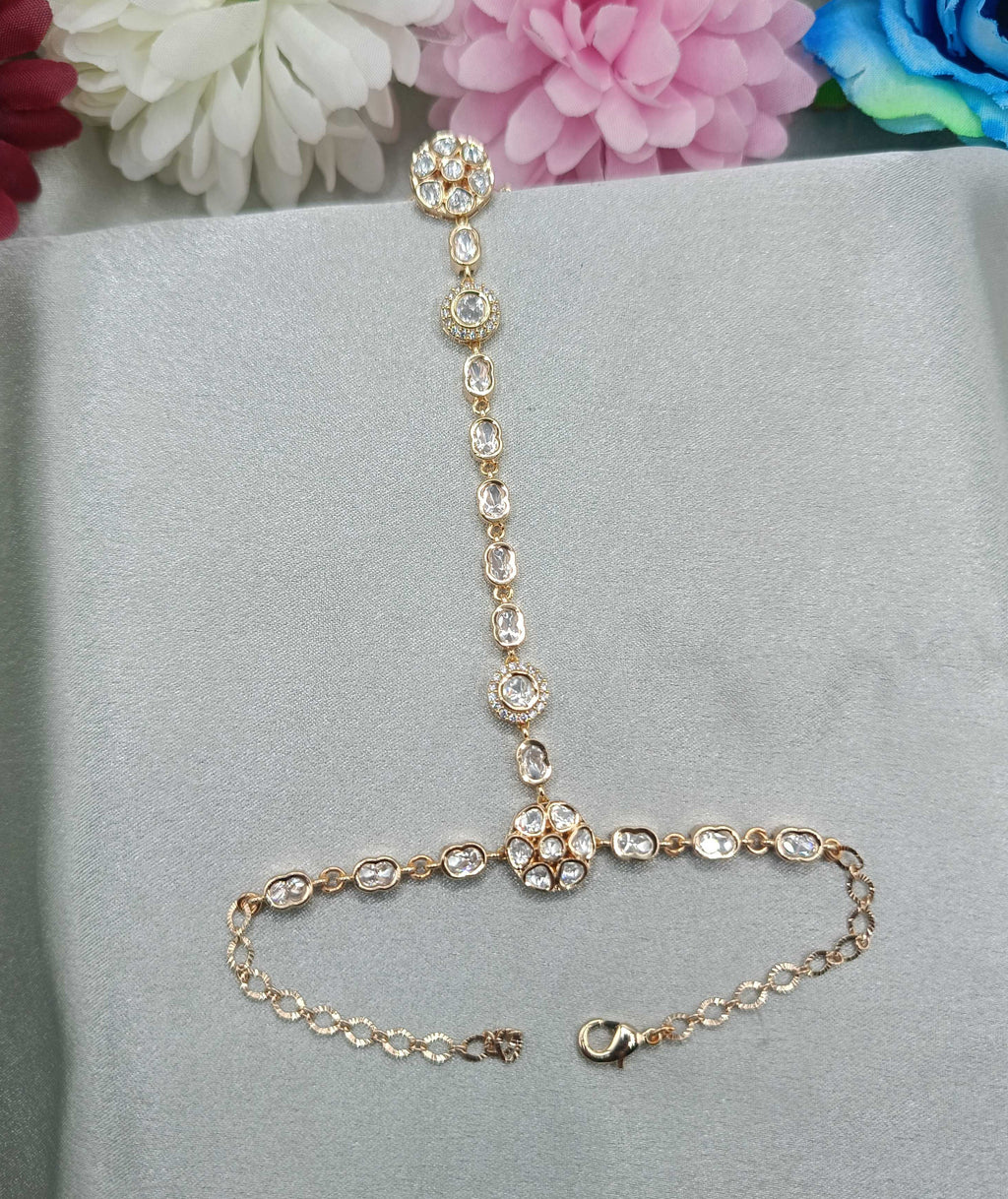 Vasundhara Floral Kundan Moissanite Hathpan for Women | Adjustable Crystal Bridal Hand Jewellery | Shree Shani Jewels