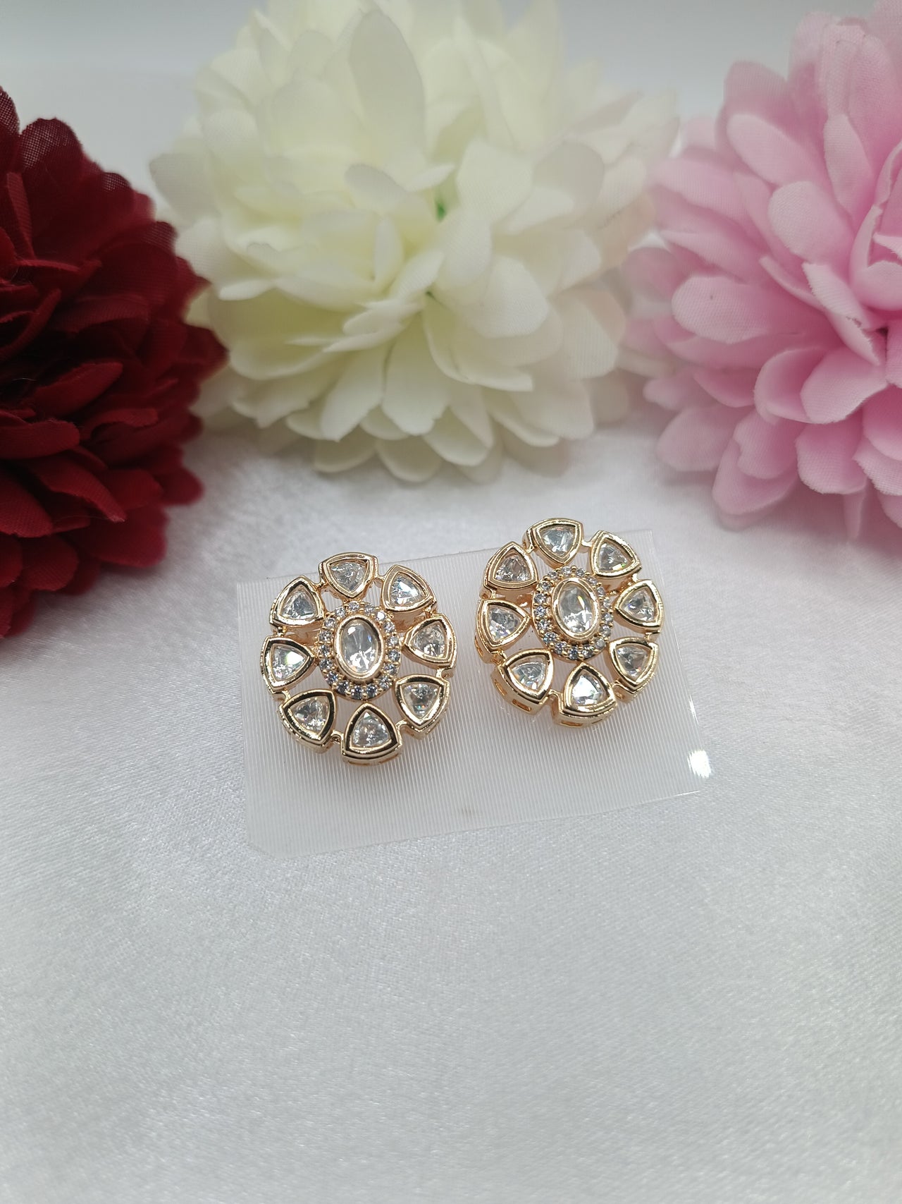 Myra Gold Plated Kundan Moissanite Stud Tops Earrings