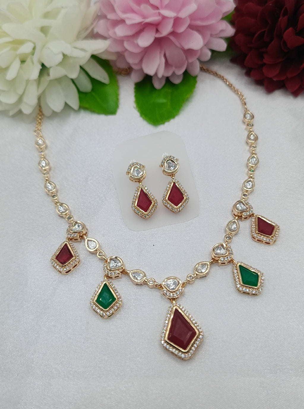 Charmi Original Doublet Stone Kundan Moissanite Necklace Set