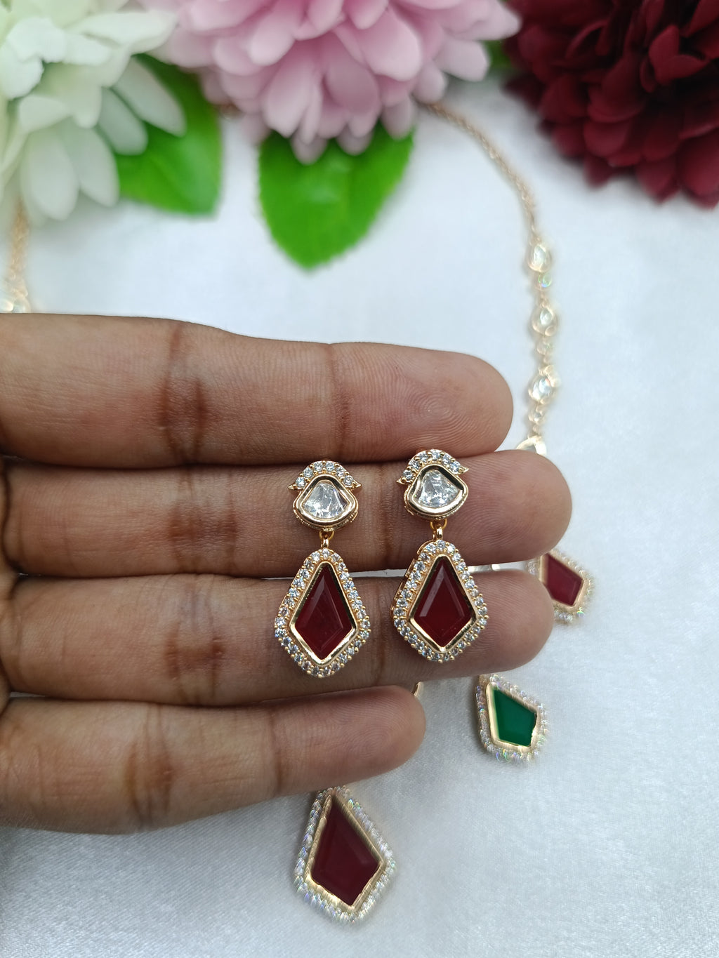 Charmi Original Doublet Stone Kundan Moissanite Necklace Set