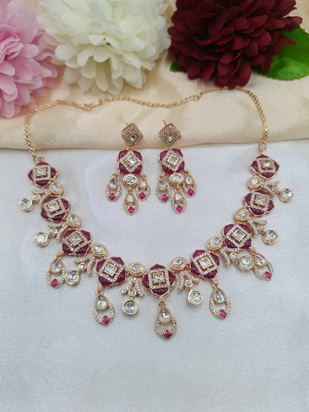 Polki Kundan Epoxy Necklace with Earrings