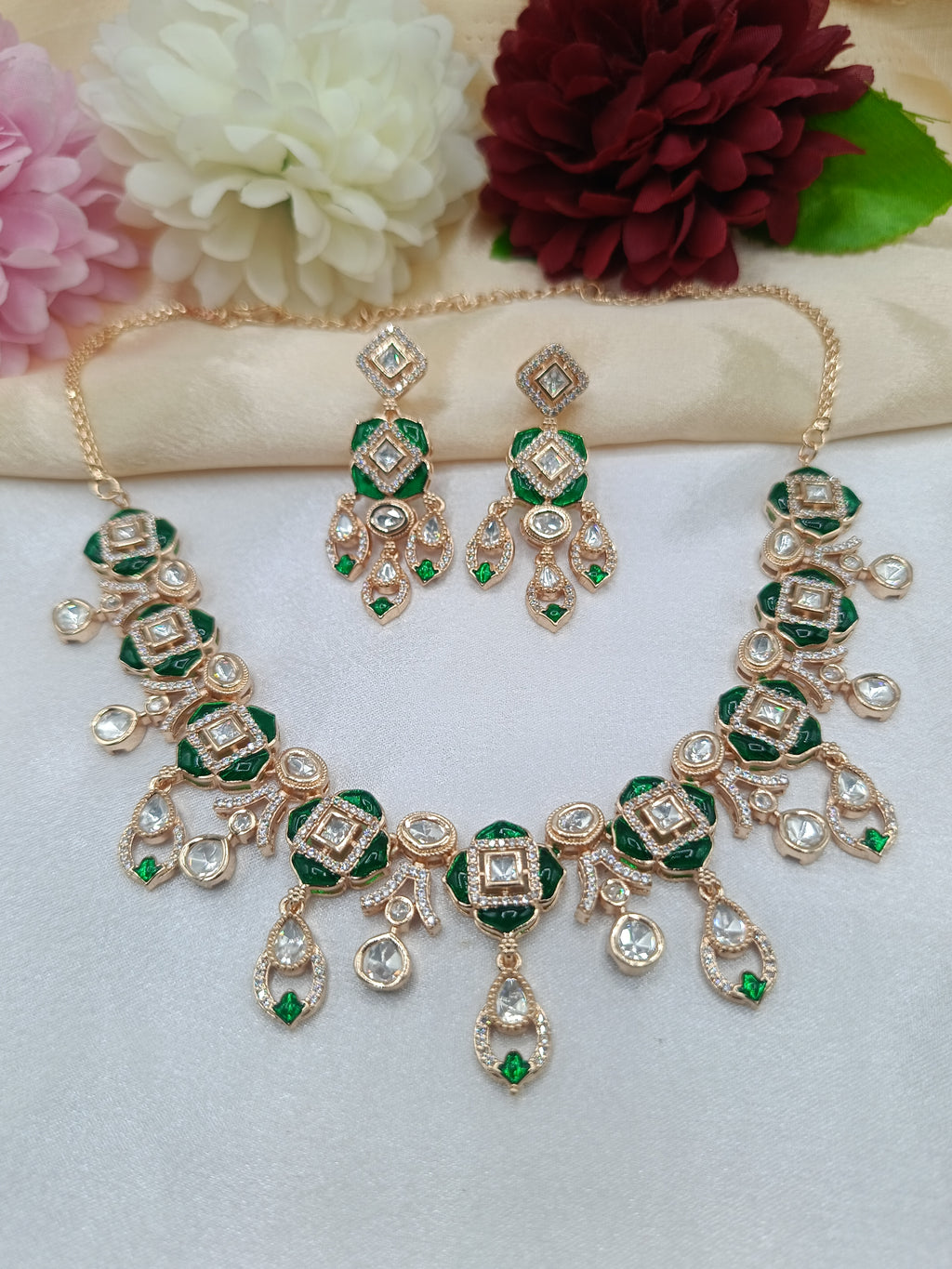 Polki Kundan Epoxy Necklace with Earrings
