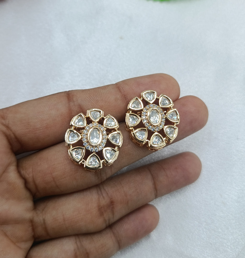 Myra Gold Plated Kundan Moissanite Stud Tops Earrings