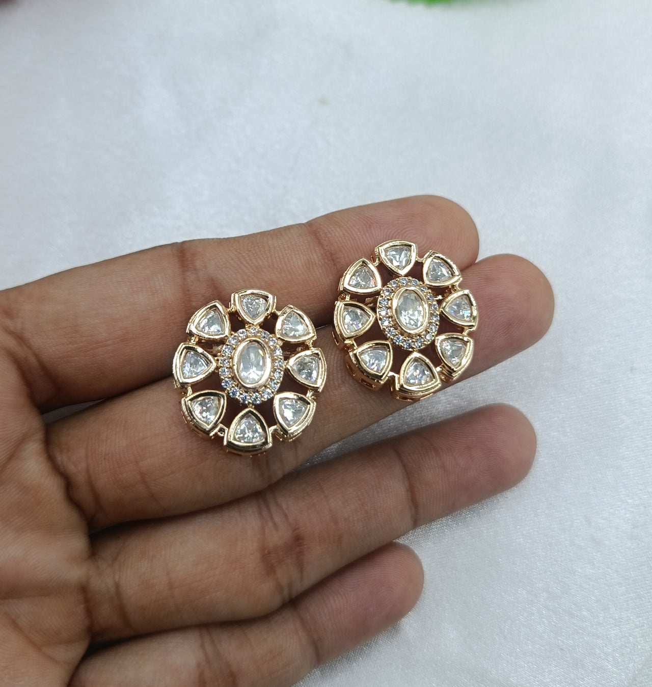 Myra Gold Plated Kundan Moissanite Stud Tops Earrings