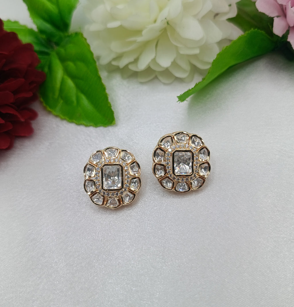 Kiara Gold Plated Kundan Moissanite Studs Tops Earrings