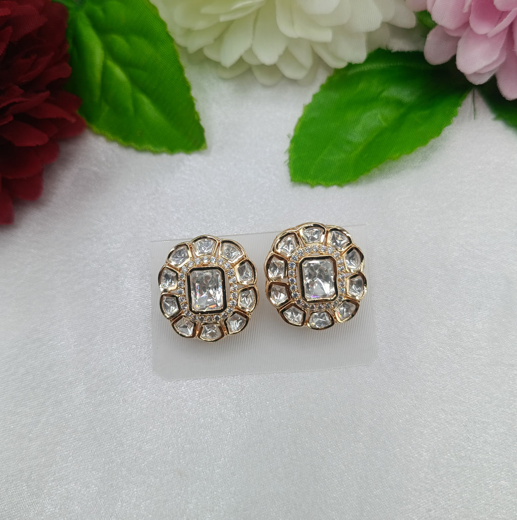 Kiara Gold Plated Kundan Moissanite Studs Tops Earrings