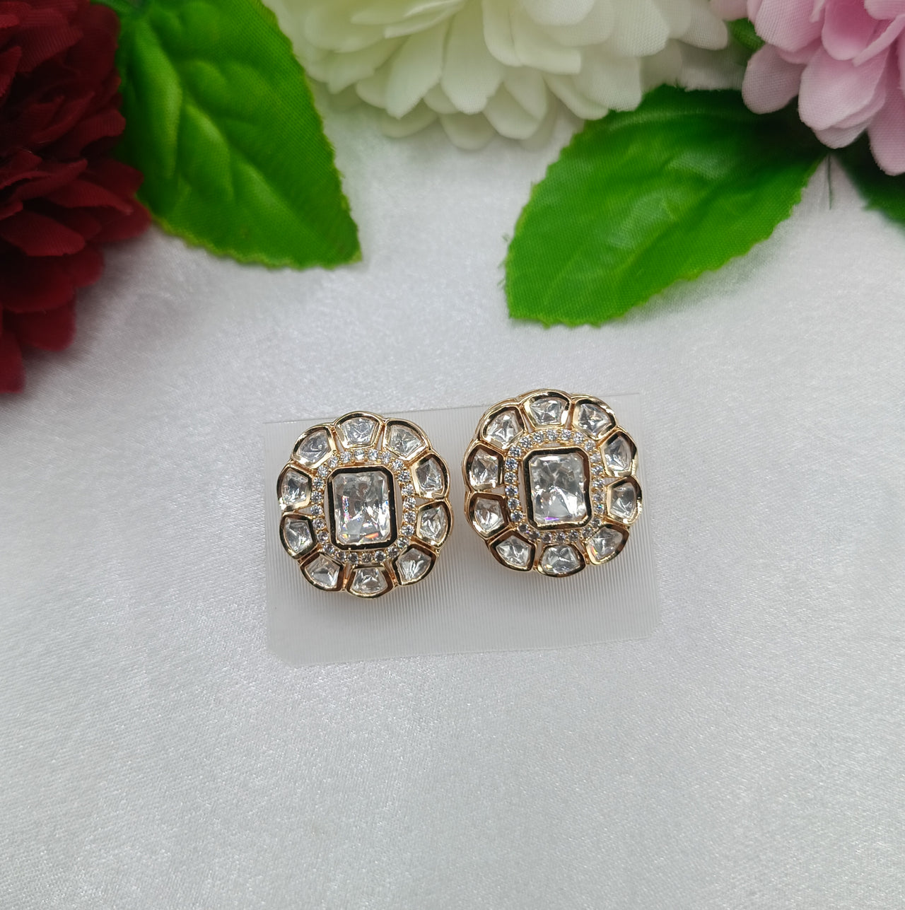 Kiara Gold Plated Kundan Moissanite Studs Tops Earrings
