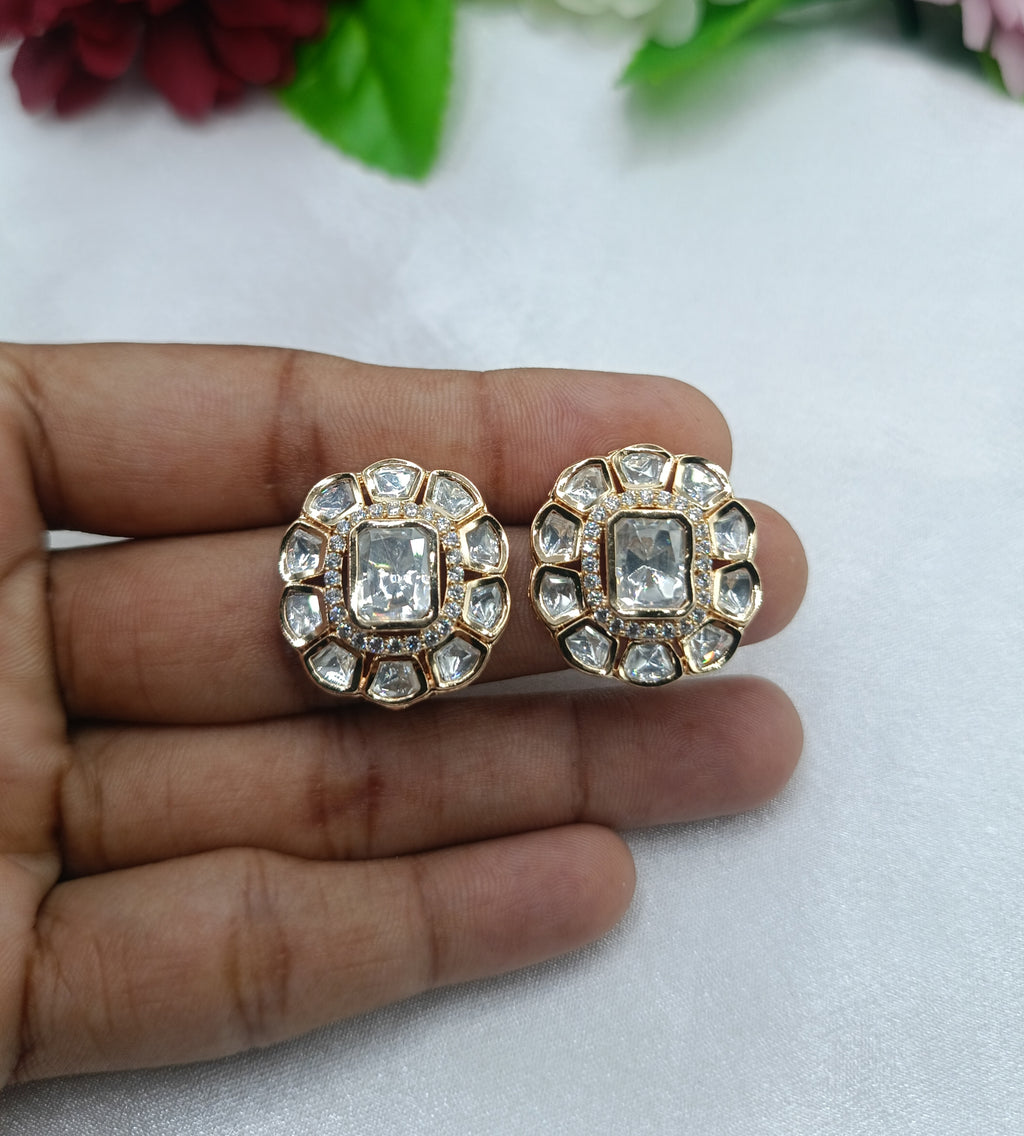 Kiara Gold Plated Kundan Moissanite Studs Tops Earrings