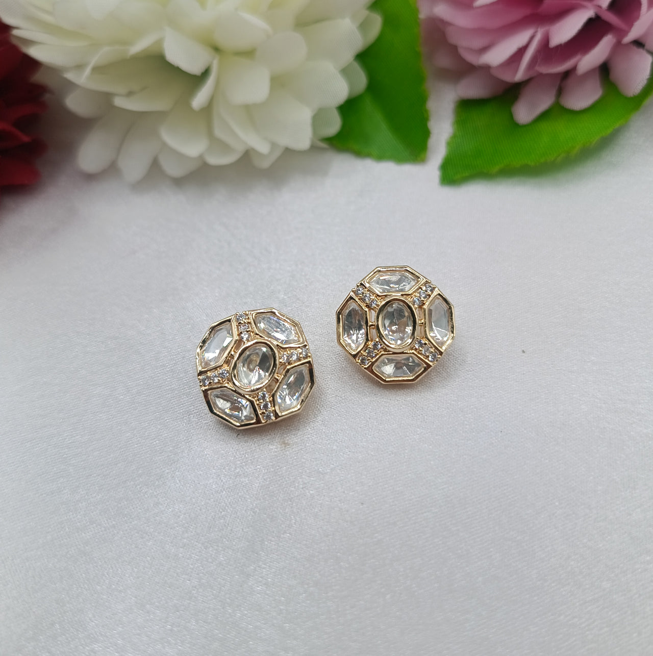 Sayantani Gold Plated Kundan Moissanite Stud Tops Earrings