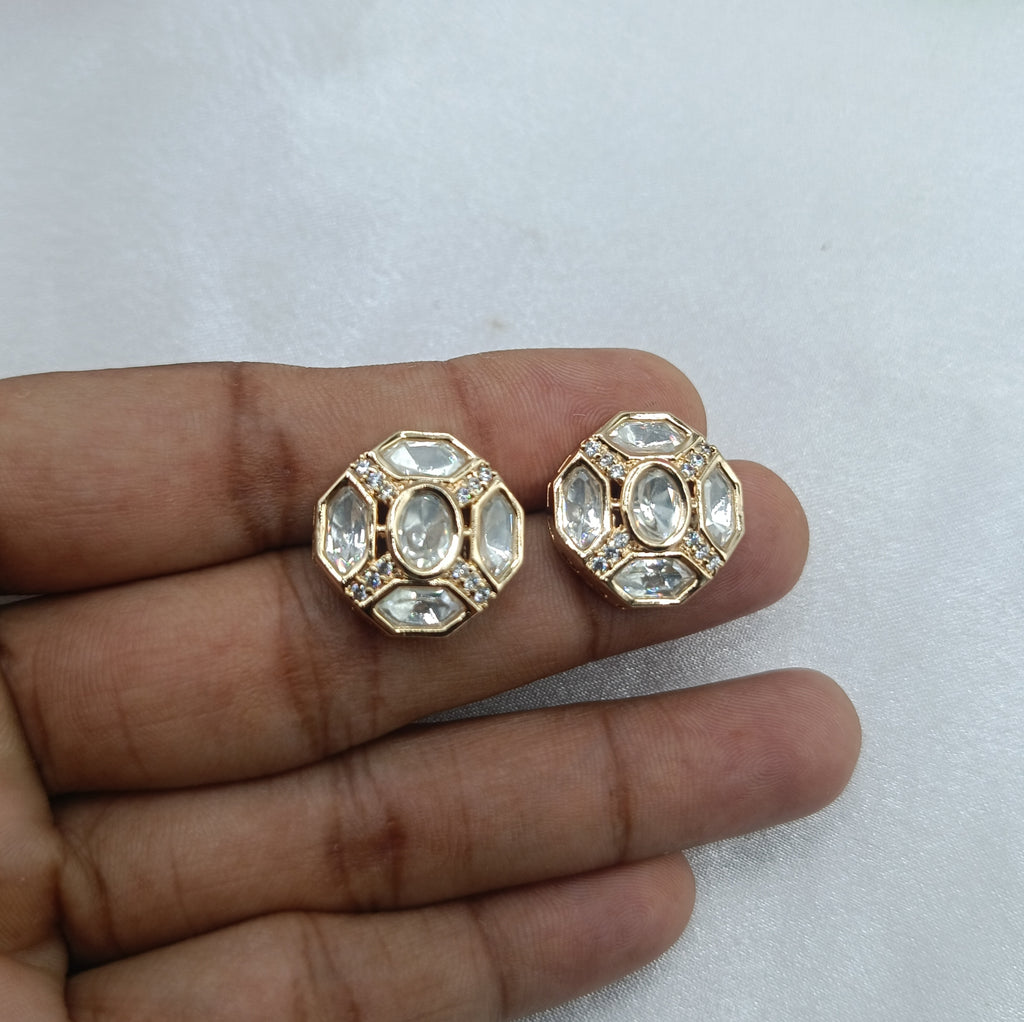Sayantani Gold Plated Kundan Moissanite Stud Tops Earrings