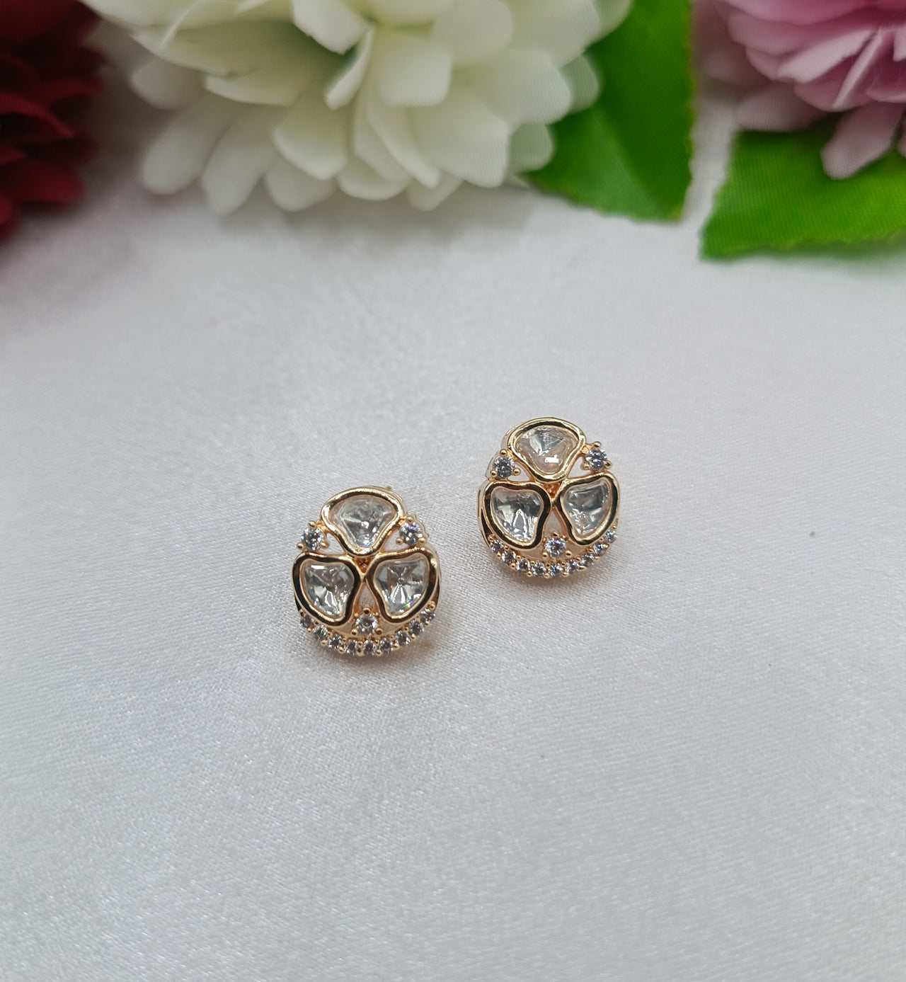 Krisha Gold Plated Kundan Moissanite Stud Tops Earrings