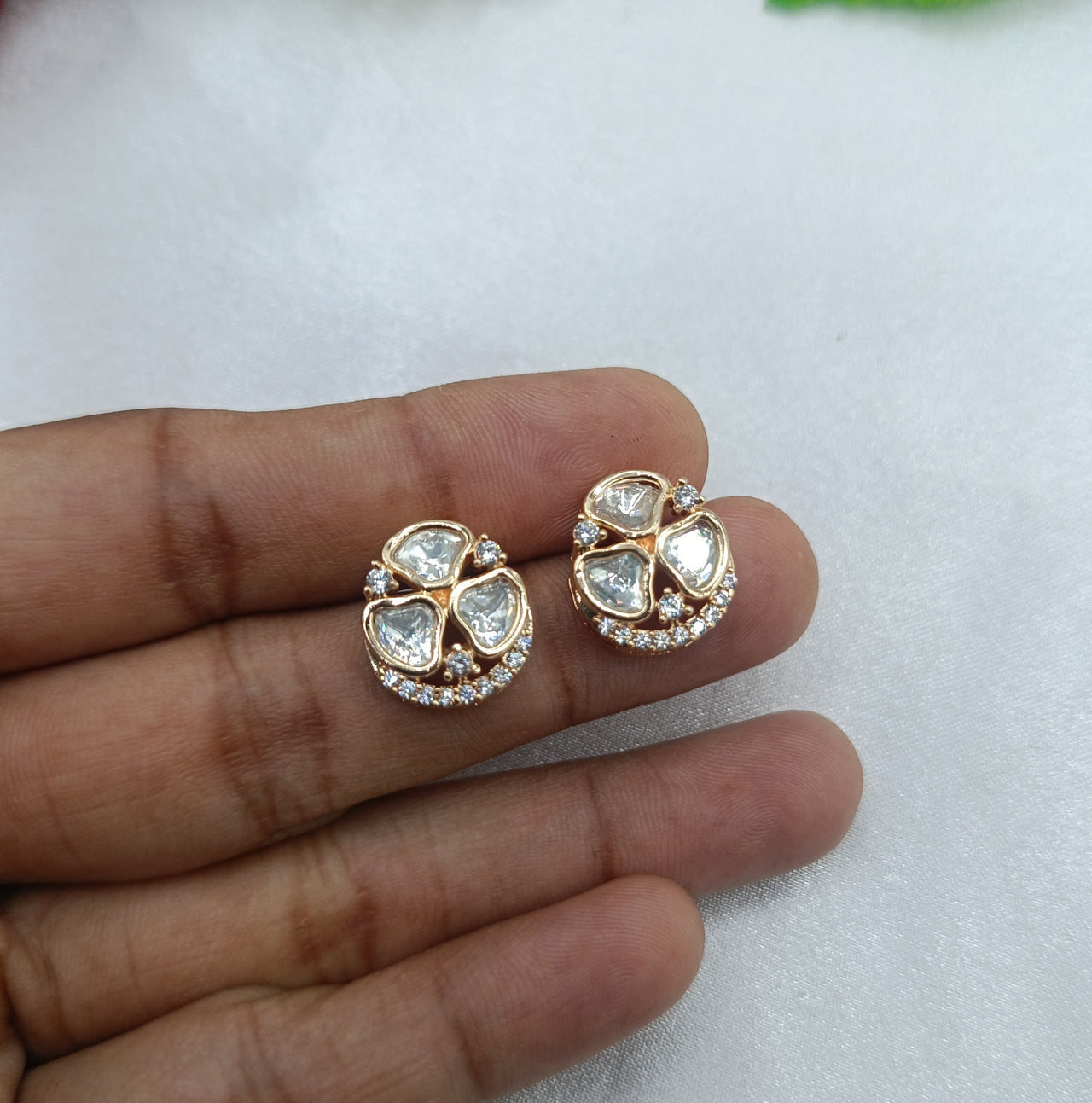 Krisha Gold Plated Kundan Moissanite Stud Tops Earrings