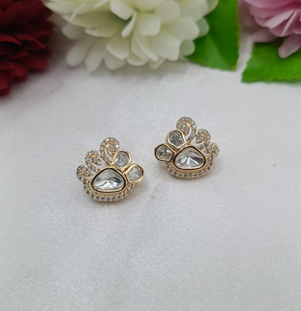 Natasha Gold Plated Kundan Moissanite Stud Tops Earrings