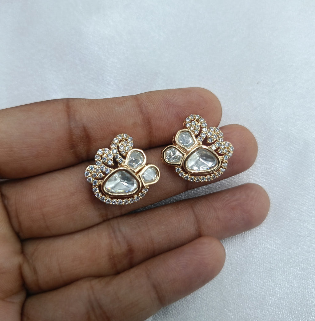 Natasha Gold Plated Kundan Moissanite Stud Tops Earrings