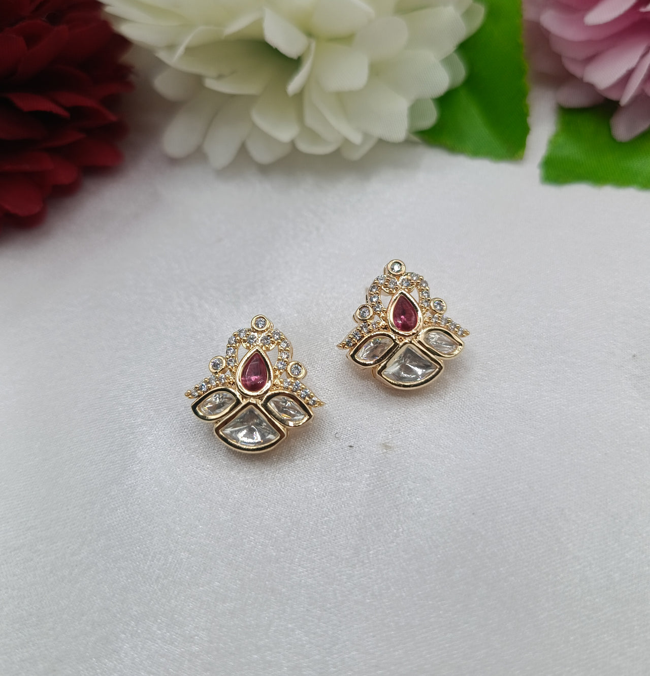 Sujata Gold Plated Kundan Moissanite Stud Tops Earrings