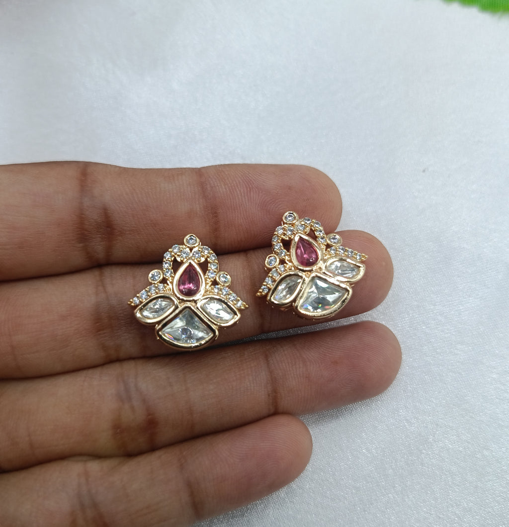 Sujata Gold Plated Kundan Moissanite Stud Tops Earrings
