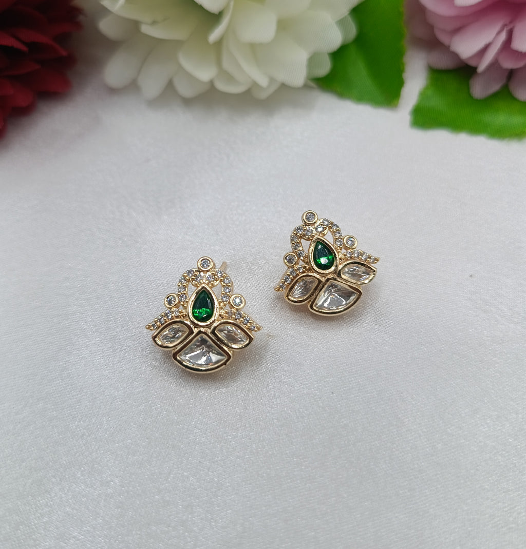 Sujata Gold Plated Kundan Moissanite Stud Tops Earrings