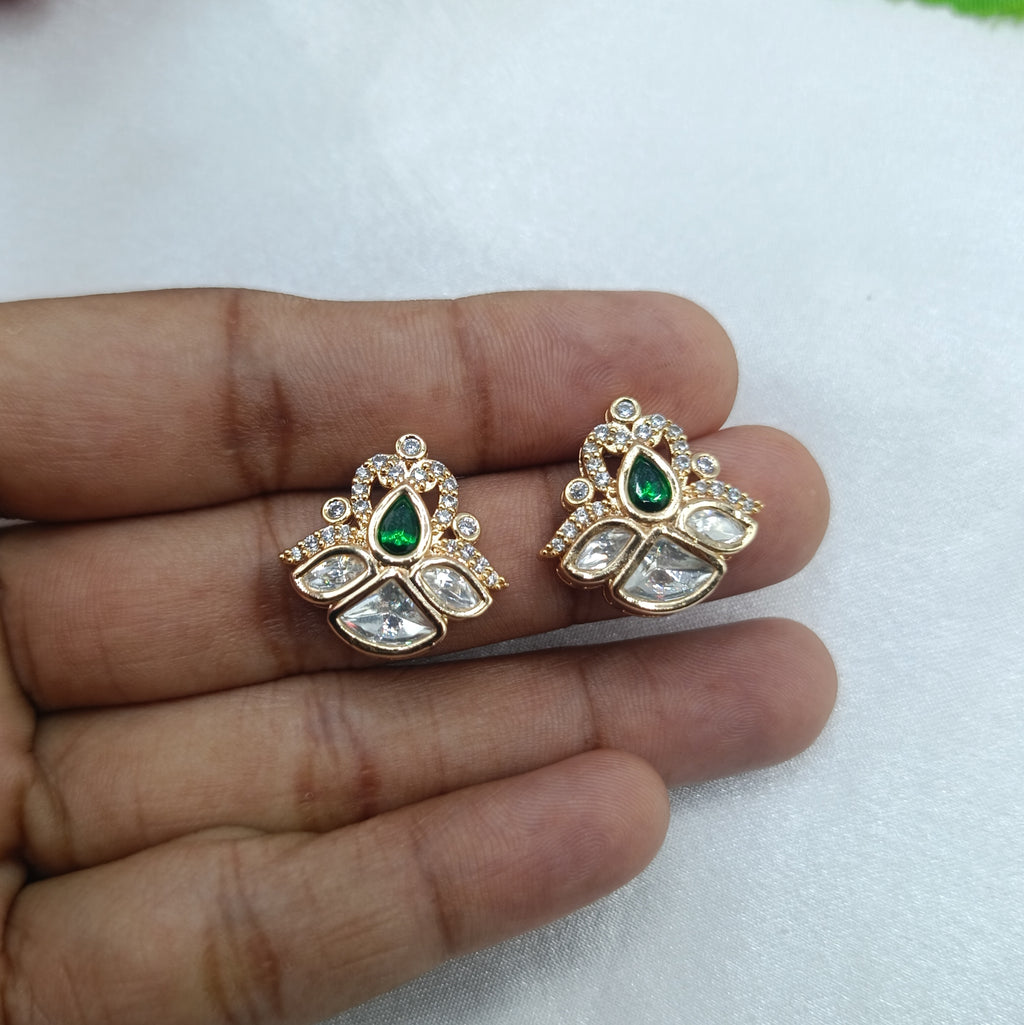 Avika Gold Plated Kundan Moissanite Studs Tops Earrings