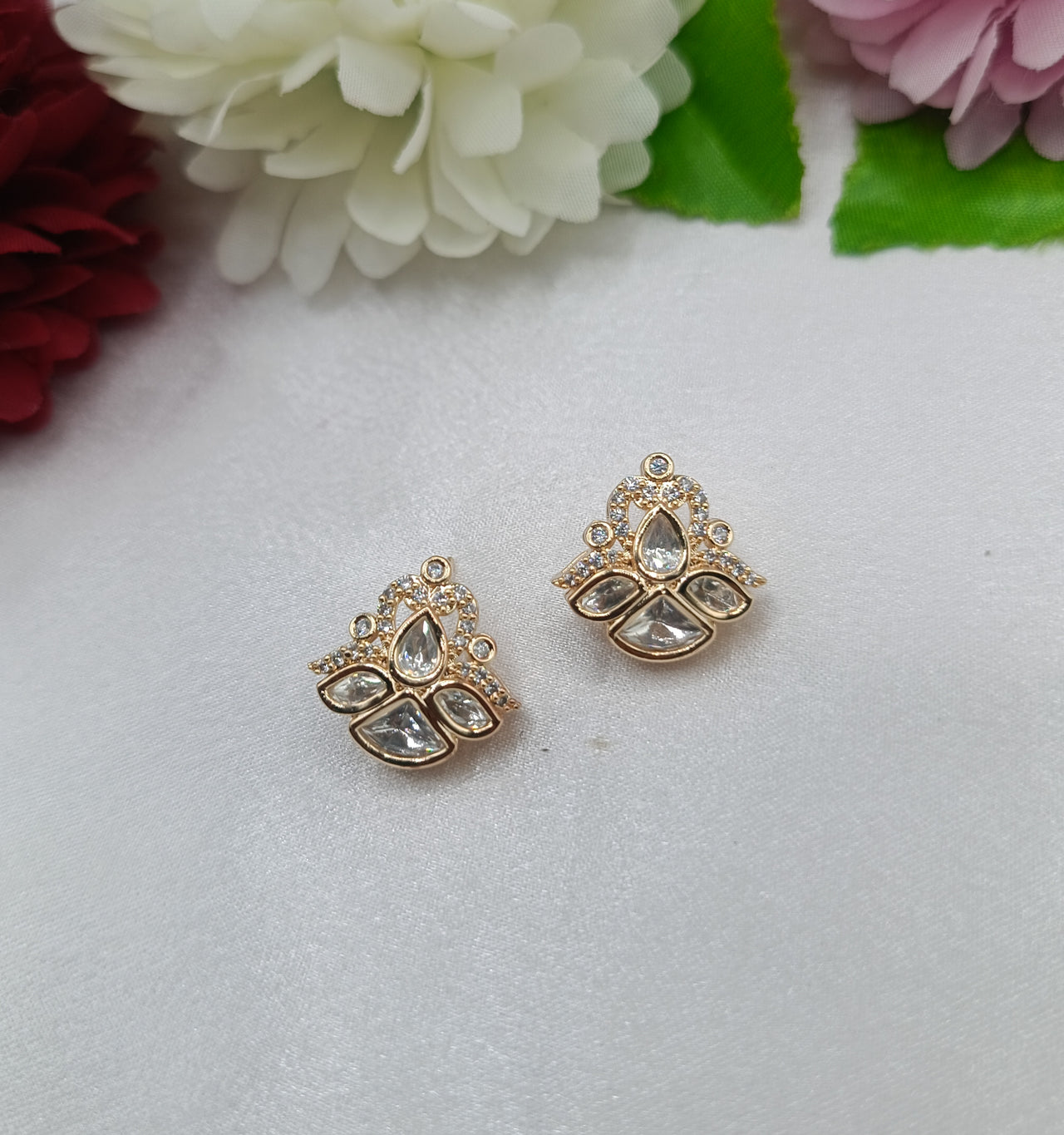Avika Gold Plated Kundan Moissanite Studs Tops Earrings