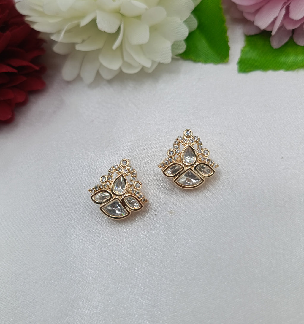Sujata Gold Plated Kundan Moissanite Stud Tops Earrings