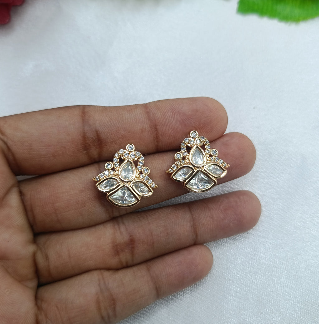 Avika Gold Plated Kundan Moissanite Studs Tops Earrings