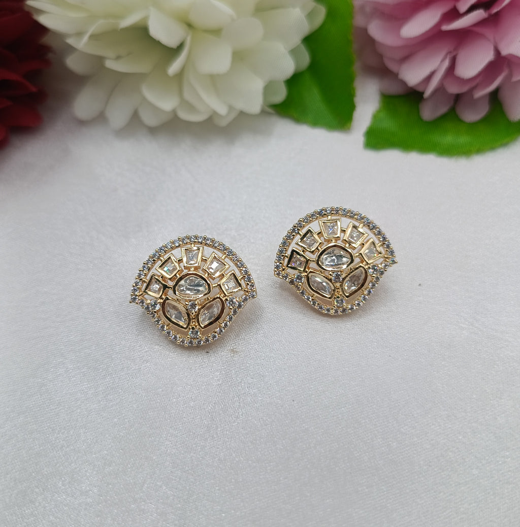 Yogita Gold Plated Kundan Moissanite Stud Tops Earrings