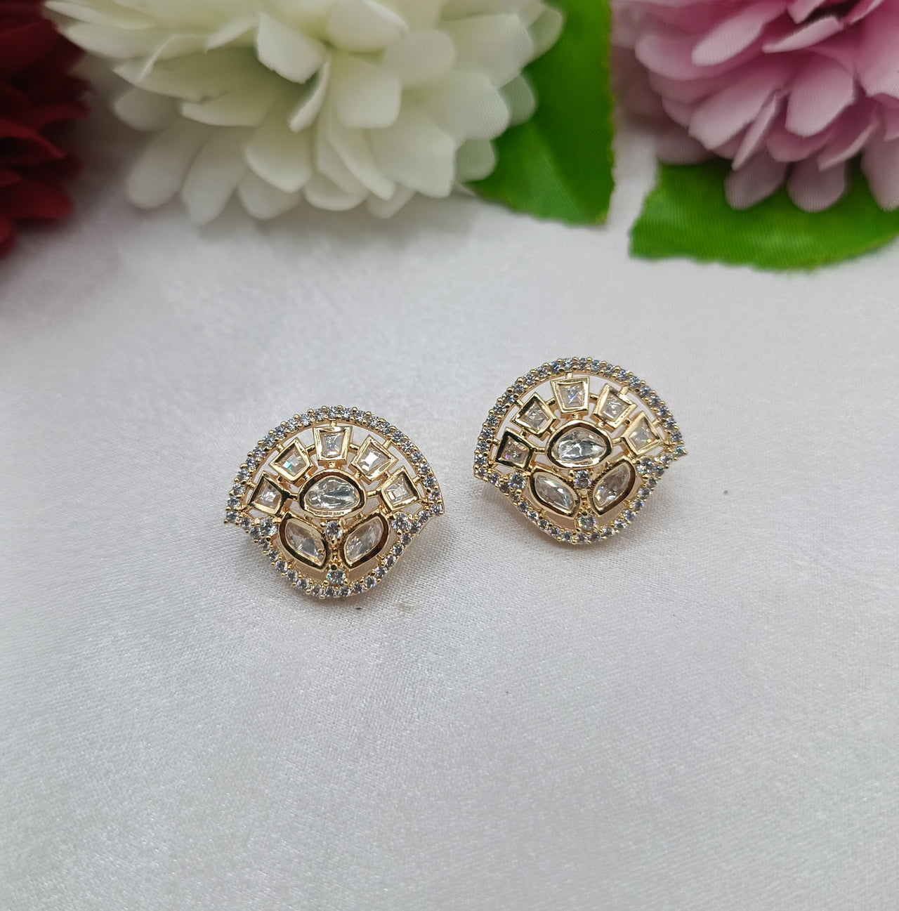 Yogita Gold Plated Kundan Moissanite Stud Tops Earrings