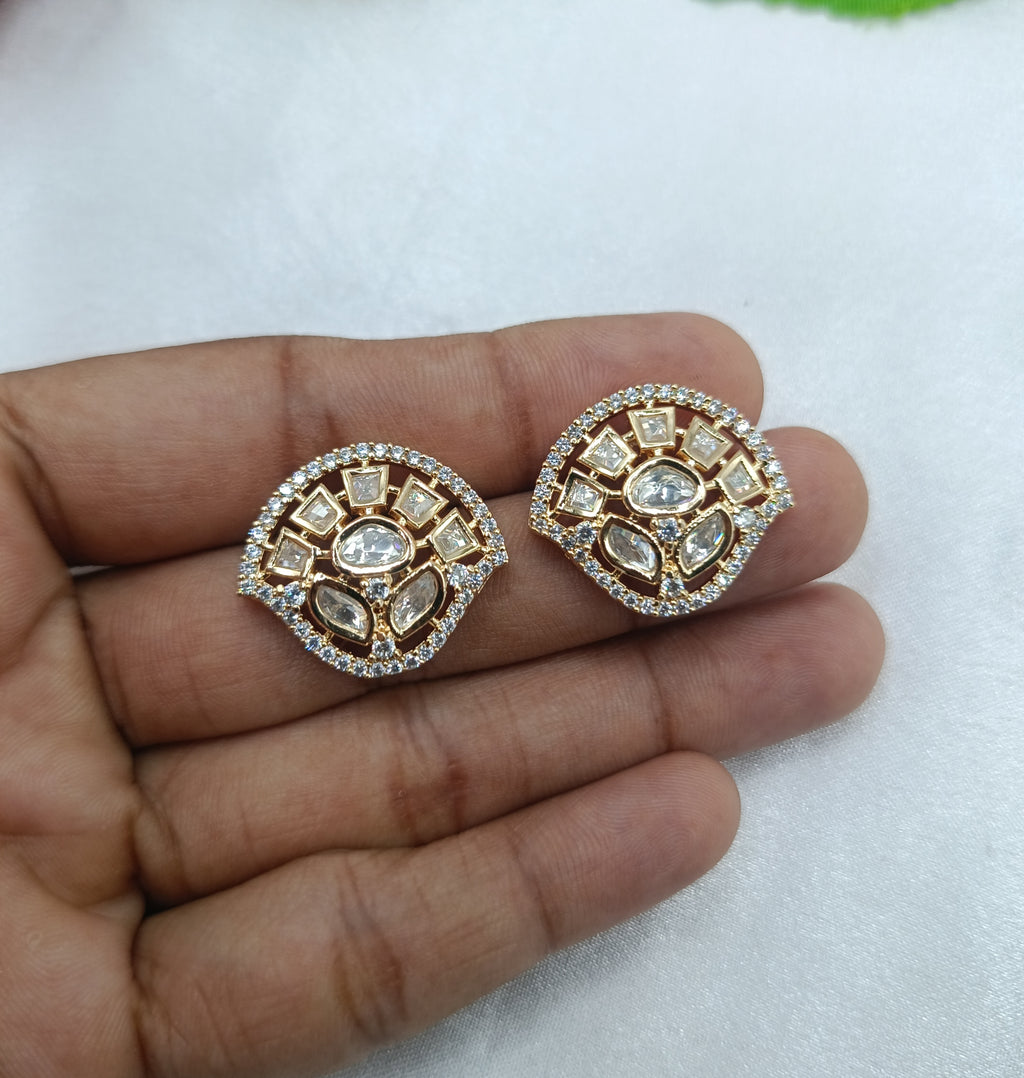 Yogita Gold Plated Kundan Moissanite Stud Tops Earrings