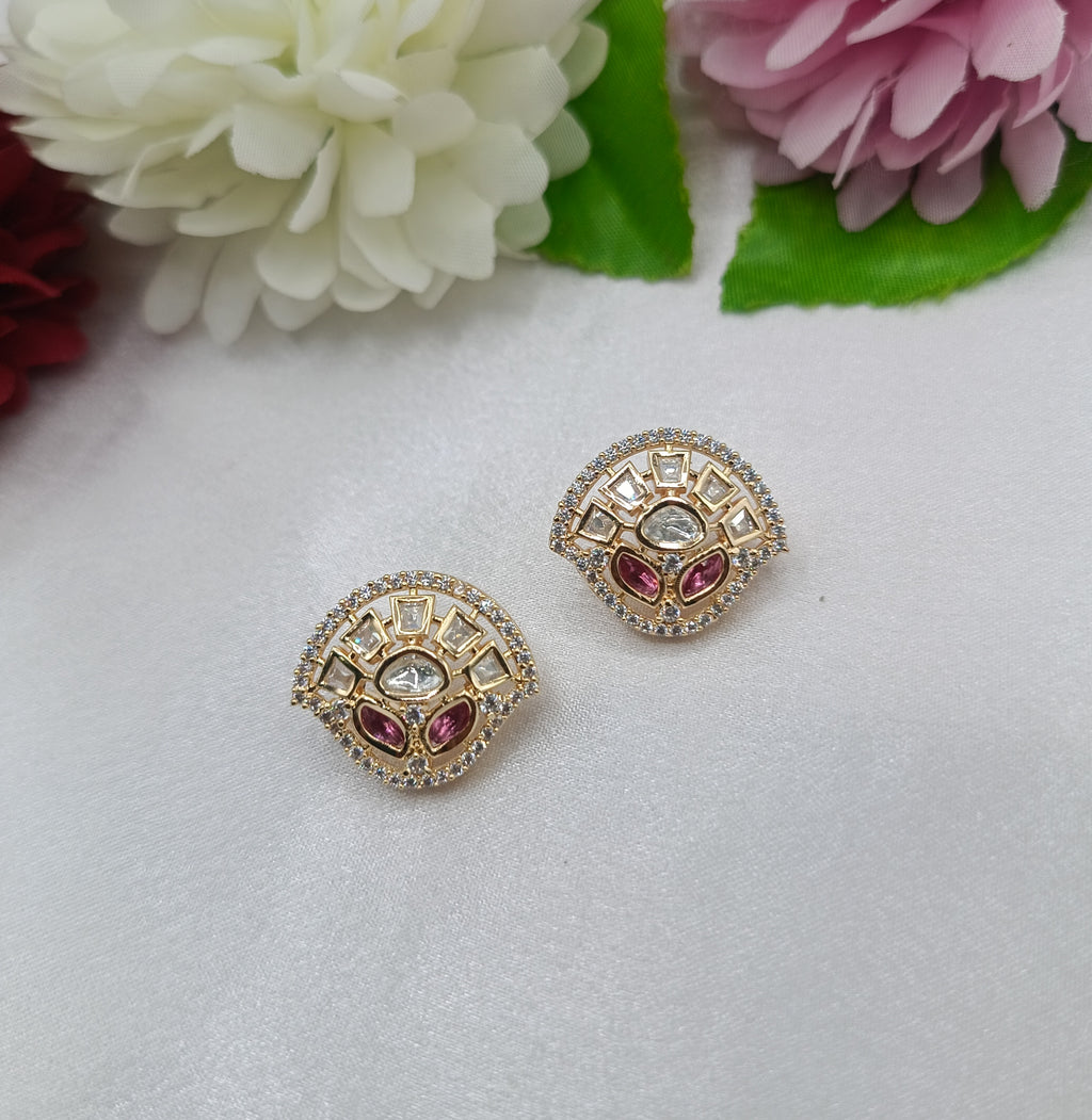 Yogita Gold Plated Kundan Moissanite Stud Tops Earrings