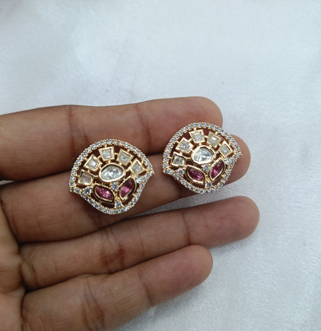 Yogita Gold Plated Kundan Moissanite Stud Tops Earrings