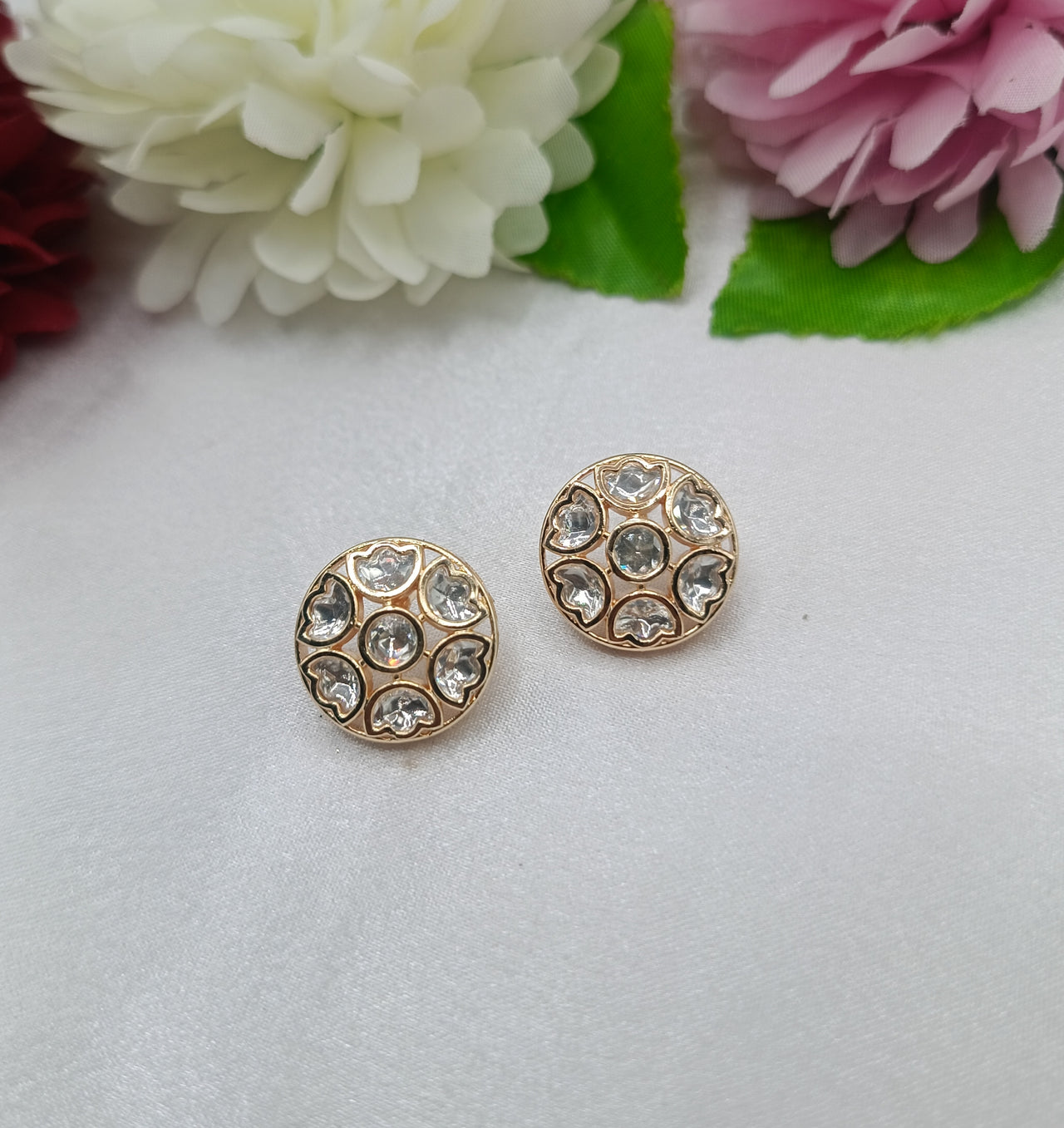 Radhika Gold Plated Kundan Moissanite Stud Tops Earrings