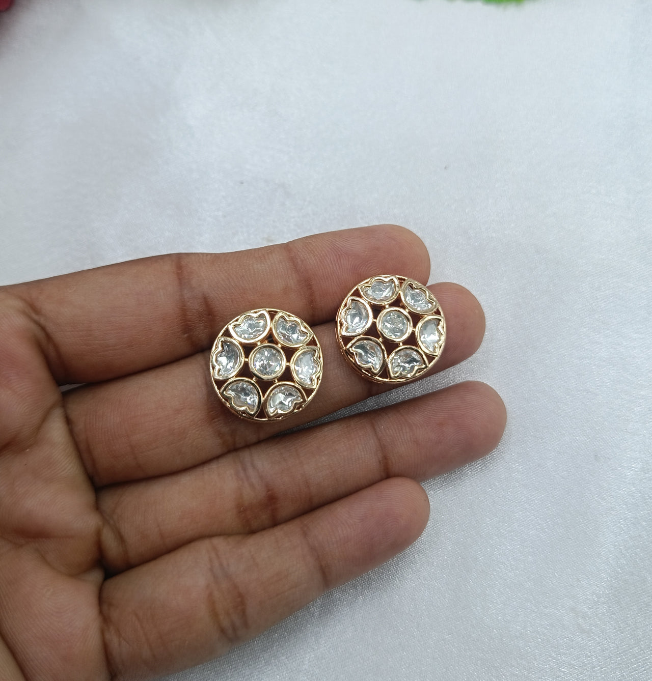 Radhika Gold Plated Kundan Moissanite Stud Tops Earrings
