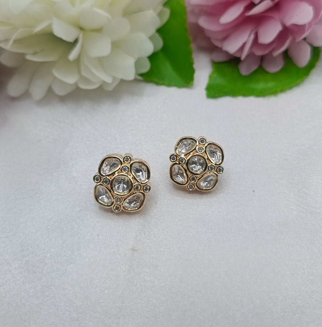 Isha Gold Plated Kundan Moissanite Stud Tops Earrings