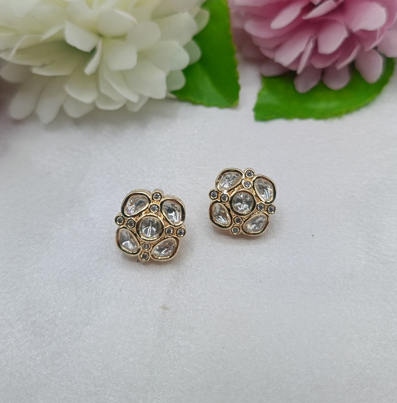 Isha Gold Plated Kundan Moissanite Stud Tops Earrings