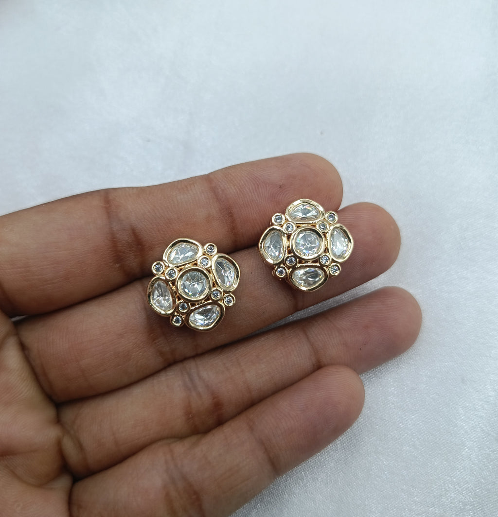 Isha Gold Plated Kundan Moissanite Stud Tops Earrings