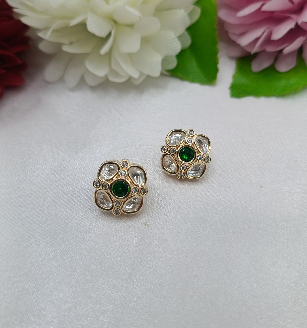 Isha Gold Plated Kundan Moissanite Stud Tops Earrings