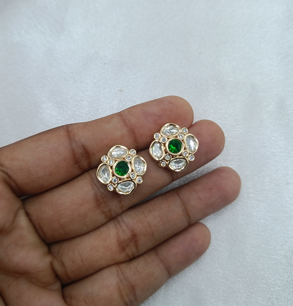 Isha Gold Plated Kundan Moissanite Stud Tops Earrings
