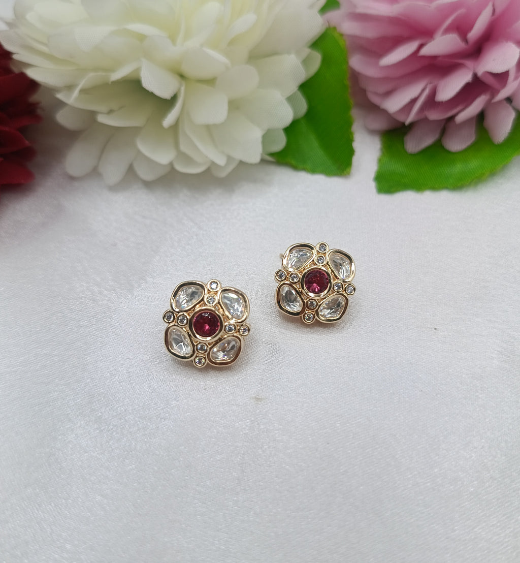Isha Gold Plated Kundan Moissanite Stud Tops Earrings