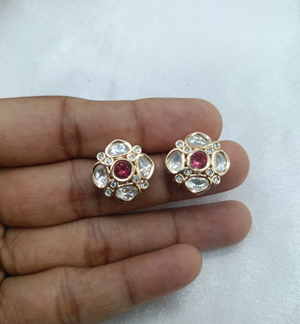 Isha Gold Plated Kundan Moissanite Stud Tops Earrings